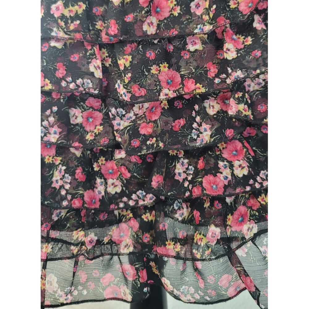 Vintage 90s Black Floral Cottage Strapless Corset Dress Tiered Chiffon Ruffles 5 - Picture 2 of 8